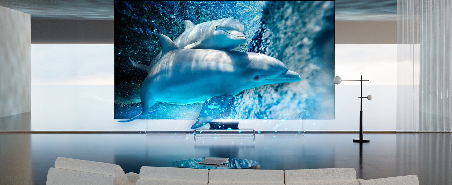 AWOL Vision LTV-3500 Pro provides an immersive 3D movie experience, surpassing IMAX 3D with vivid underwater dolphin imagery.