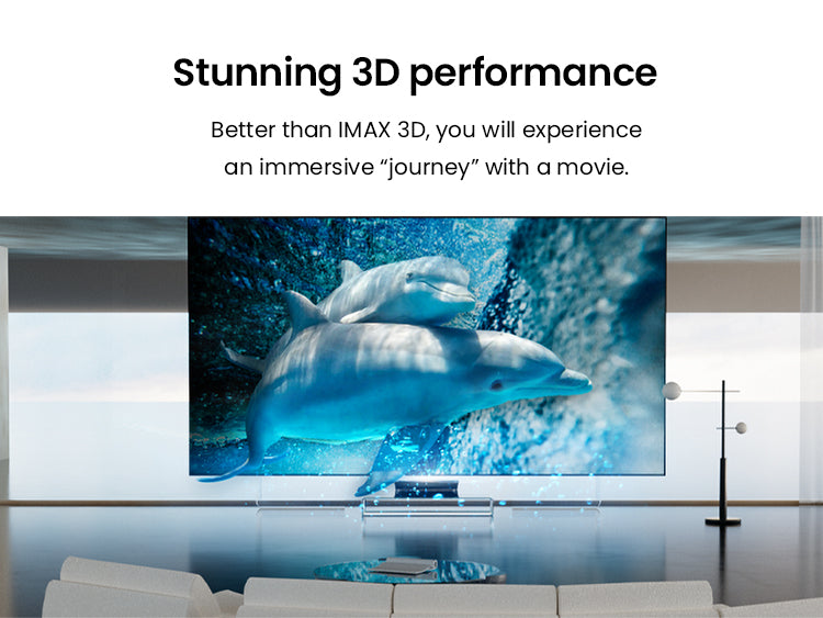 Experience stunning 3D performance with the AWOL Vision LTV-3500 Pro projector, showcasing dolphins in a crystal-clear underwater scene.