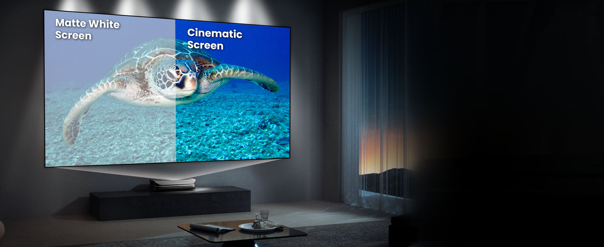 Comparison showing 0.6 dB peak gain of AWOL Vision Cinematic ALR Screen vs matte white screen.