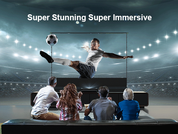 Cinematic+ ALR floor rising projector screen providing a super immersive viewing experience for a family.