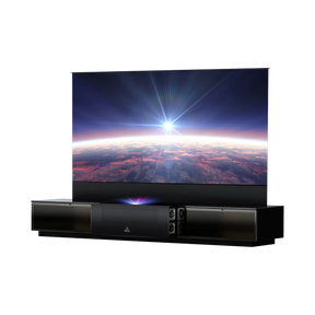 Vanish Laser TV with LTV-3500 Pro 4k UST projector, motorized screen, and smart cabinet for an immersive home theater experience.